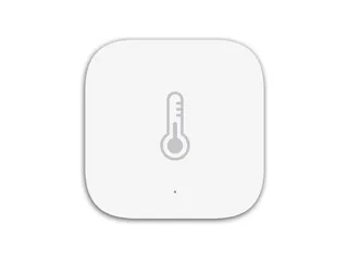 Aqara Zigbee temperature and humidity sensor, a small square white tile